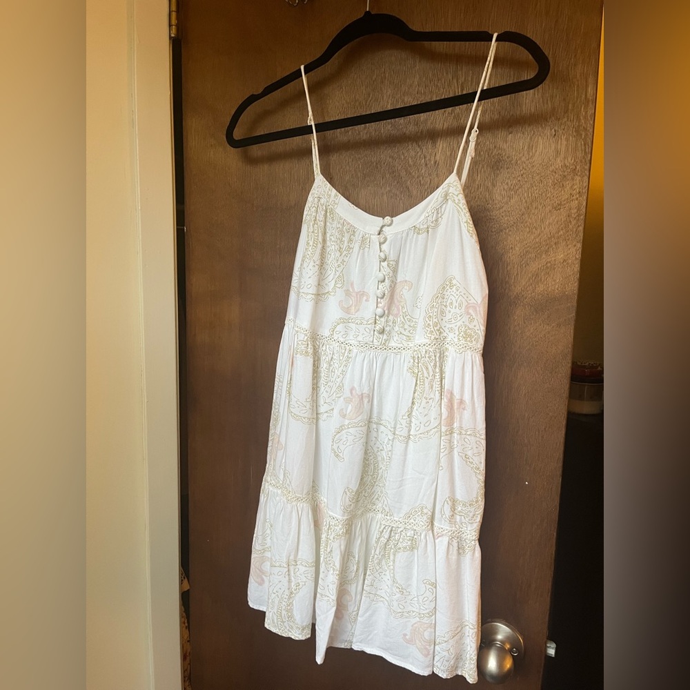 Urban Outfitters White and Gold Patterned Dress